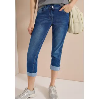 3/4-Jeans CECIL "Style Scarlett", Damen, Gr. 25, Länge 28, blau (mid blau wash (länge 28)), Denim/Jeans, Obermaterial: 78% Baumwolle, 20% Polyester, 2% Elasthan. Futter: 52% Polyester, 48% Baumwolle, unifarben, normal 3/4-Länge, Jeans 3/4-Jeans, im Casual Fit und mit Stretch