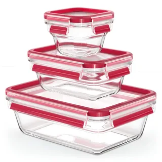 Emsa Frischhaltedose Glas rechteckig rot 0,18 l, 0,45 l, 1,3 l 3-teiliges Set