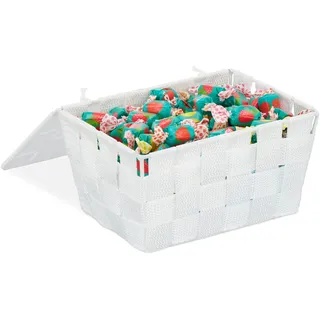 Relaxdays Aufbewahrungskorb mit Deckel, Flechtoptik, Bad Organizer HxBxT: 10,5 x 19,5 x 14,5 cm, Kunststoff, Farbauswahl