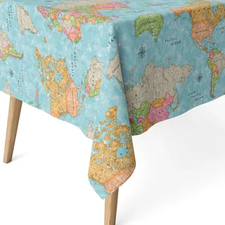 Martina Home Harzbeschichtete Tischdecke Weltkarte, rund, 140 cm, Blau