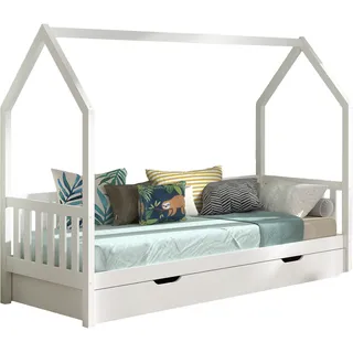 Vipack Hausbett Cabane 90 x 190 cm Eiche massiv weiß