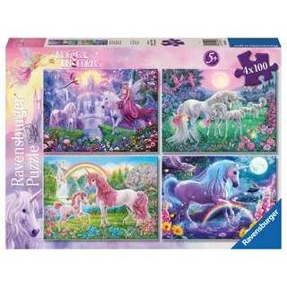 Ravensburger Kinderpuzzle 05654 - Magische Einhörner 4X 100 Teile Puzzle in Einer Box, für Puzzle-Freunde und Einhorn-Fans ab 5 Jahren