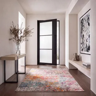 SAFAVIEH Zeitgenössische Teppich für Wohnzimmer, Esszimmer, Schlafzimmer - Madison Collection, Kurzer Flor, Grau und Rosa, 160 X 229 cm