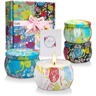 YMing Duftkerzen Geschenke für Frauen, 4 * 125 g Geschenkset Aromatherapy Natürliches Sojawachs Düft Kerze Set 120 Std Langer Brenndauer für Damen Geburtstag, Weihnachten, Muttertag