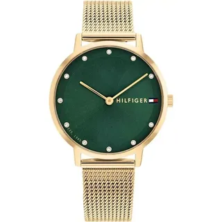 Tommy Hilfiger Analog Quarzuhr für Damen mit Gelbgoldfarbenes Edelstahl-Mesh-Gliederarmband - 1782668