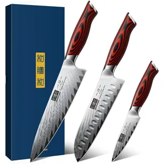 HOSHANHO Damaszener Messerset 3-tlg. Silber