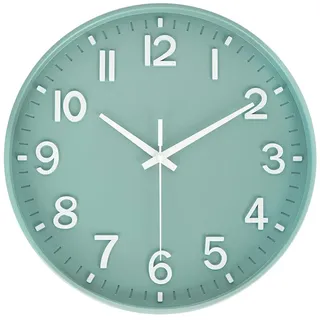 HZDHCLH 30cm Lautlos Wanduhr Schleichende Sekunde mit Arabisch Ziffer ohne Ticken für Dekoration Wohnzimmer, Küche, Büro, Schlafzimmer(Grün)