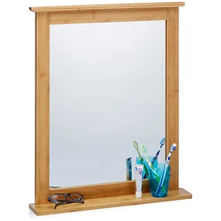 Relaxdays Wandspiegel , Hellbraun , Holz, Glas , 56x68x9.5 cm , Badezimmer, Badezimmerspiegel, Badspiegel