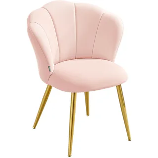 VASAGLE Esszimmerstuhl, blütenblattförmige Rückenlehne, gepolsterter Schminktischstuhl, Samt, bis 150 kg belastbar, Stahlbeine, für Küche, Wohnzimmer, Schlafzimmer, rosa KDC099S101