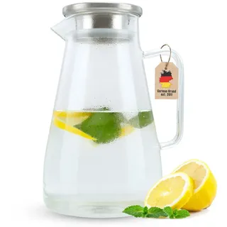 Intirilife Karaffe Transparent, Glas 1.8 L, abnehmbarer Deckel hitzebeständig geeignet für heiße und kalte Getränke, Tee, Kaffee, Wasser uvm.