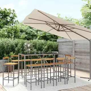 BEI CLORIS Gartenmöbel Set Balkonmöbel-Set 11-tlg. Gartenbar-Set Grau Poly Rattan & Massivholz Akazie - Gartenmöbelgarnituren Neu5861280 4parcel - Grau