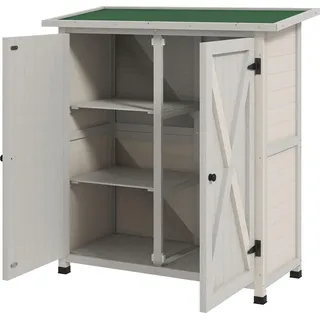 Gartenschrank, Geräteschuppen aus Holz, Wetterfest Geräteschrank mit 2 Türen, Werkzeughaus mit Asphaltdach, Werkzeugschrank für Garten, Terrasse, 110 x 55 x 117 cm, Hellgrau