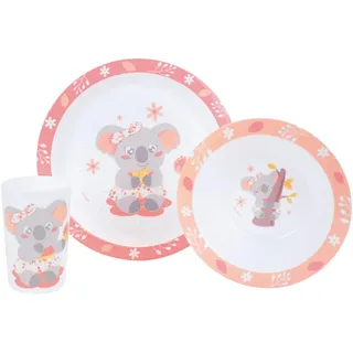 Fun House | Mimi Koala Kinder-Mahlzeiten-Set | Teller Ø 22 cm | Schüssel Ø 16 cm | Glas 220 ml | Wiederverwendbares Geschirr | 3-teiliges Baby-Set leicht zu reinigen | Geschenkidee für Kinder