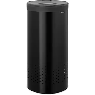 Brabantia Wäschekorb mit Deckel | 35 l Wäschebehälter mit herausnehmbarem Baumwollbeutel und Quick-Drop-Öffnung | Platzsparender Wäschekorb | Matt black