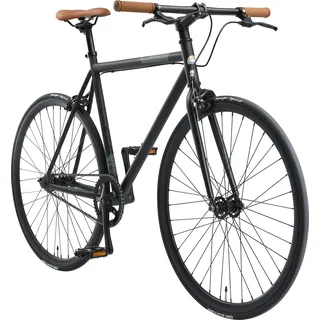 BIKESTAR Singlespeed 700C 28 Zoll City Stadt Fahrrad | 53 cm Rahmen Rennrad Retro Vintage Herren Damen Rad | Schwarz & Grau - Schwarz