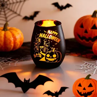 Halloween-Dekorationen, Halloween-Dekor Indoor, Happy Halloween Kerzenhalter aus Glas, Teelichthalter Kerzenglas