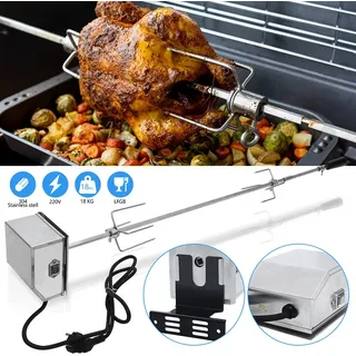 SWANEW Edelstahl Grillspieß Set 117cm BBQ Fleischklammer mit Motor inkl. Fleischnadeln 220V - 240V Elektrischer Drehspieß, Rotisserie, Drehspiess
