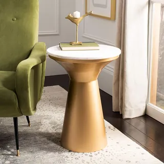 SAFAVIEH Modern Accent Table with Marble Top and Metal Legs, in White and Gold, 69 X 69 X 55.88