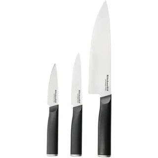 KitchenAid 3er Set japanische Messer mit Klingenschutzhülle, scharfe Küchenmesser aus Hartstahl