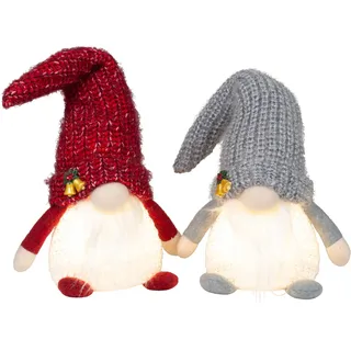Brandsseller Weihnachtswichtel 25 cm mit LED – Skandinavische Figuren, detailreiche GNOME als dekorative Winterdeko für Tisch, Fenster & Wohnzimmer, Paar