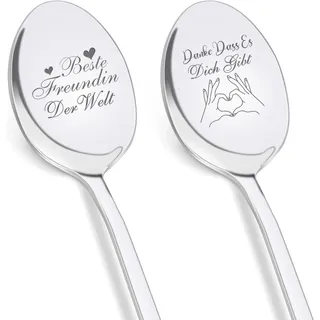 Geschenke für Freundin, 2 Stücke Kaffeelöffel mit Gravur - Beste Freundin Der Welt & Danke Dass Es Dich Gibt, Geschenk Freundin Geburtstag Weihnachten