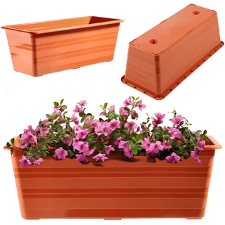 KADAX Blumenkasten 40 cm Terracotta, Balkontopf aus Kunststoff, Witterungsbeständiger Pflanz-Kasten, Blumentopf, Geländerkasten für Blumen, Kräuter
