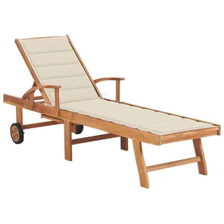 vidaXL Sonnenliege mit Auflage Creme Massivholz Teak - Creme