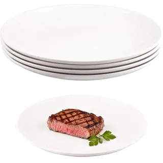 Doafoce Teller Set 4 Speiseteller 25cm Weiß Essteller Melamin Kunststoff Große Tellern Frühstücksteller Dessertteller Serviergeschirr für Frühstück, Mittag, Abendbrot