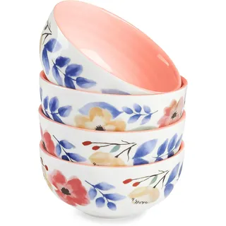fanquare Rosa Blumen Porzellan Suppenschalen Set, 4 Stück Japanische Ramen Schüssel, Dessertschale Klein Niedlich für Küche