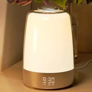 Digitale Wecker mit aufsteckbarer Lampe - 6 Naturgeräusche - Nachtlampe - Bedlampe - Lichttherapie-Lampe - Snoozefunktion - Weiß - Weiß