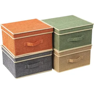 Aufbewahrungsboxen mit Deckel - Faltbarer Aufbewahrungskorb 4er-Set 33,5 * 31,75 * 17,5 cm