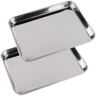 SWAWIS 2 Stück Backblech Klein, 26x20x2.5cm Rechteckige Ofenschale Kuchenblech, Grillschale Edelstahl zum Backen Braten Kochen, Spülmaschinenfest
