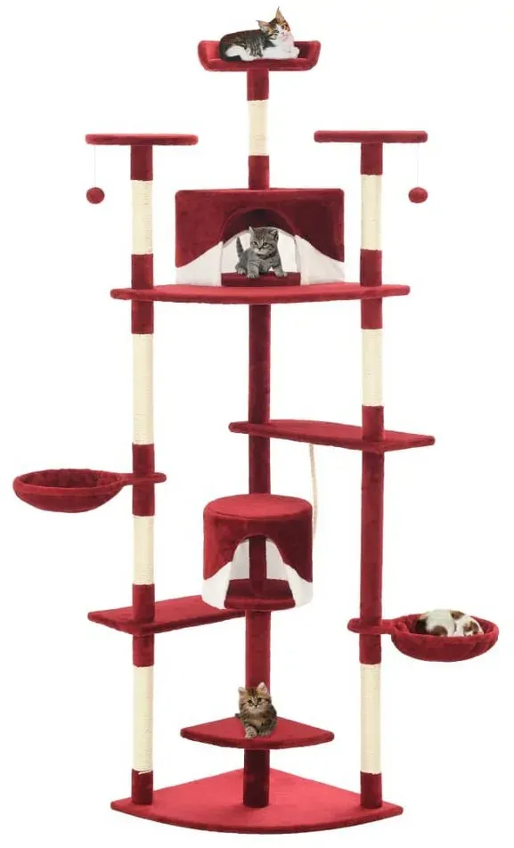 Bild von Katzen-Kratzbaum mit Sisal-Kratzsäulen 203 cm Rot und Weiß