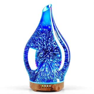Porseme Aroma Diffuser 150ml, Handgeblasen Glas Luftbefeuchter Ultraschall | Aromatherapie Öle Diffusor mit 7 farbigem LED Licht, Diffusor für Ätherische Öle mit Timer BPA Frei für Wohnung (3D Silver)