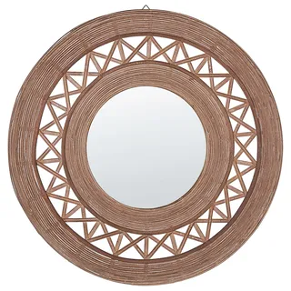 Beliani Wandspiegel Cacoma 62 cm 62 cm Bambusholz Braun Holz, Rund, 62x62x9 Spiegel, Wandspiegel