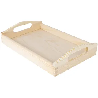 Creative Deco Klein Serviertablett Tablett Holz mit Griff | 30 x 20 x 6,3 cm | Unbehandelt Holztablett Perfekt zum Servieren, Dekorieren, Küche und Frühstück