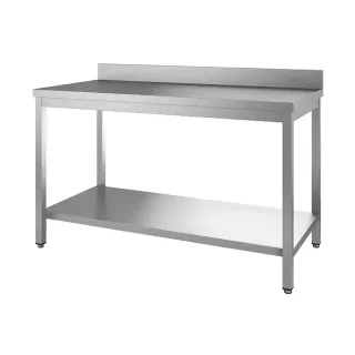 Gastro-Inox Edelstahl Arbeitstisch, Tiefe 700 mm, mit Aufkantung, Hoher Edelstahltisch mit quadratischen höhenverstellbaren Beinen, Maße: (L x T x H) 1000 x 700 x 880 mm, mit Grundboden