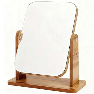 Fiwooze Stehend Holz Tischspiegel, Stehend Holz Makeup Spiegel, Standspiegel Klein für Schminktisch Schreibtisch, Schlafzimmer, 24 x 19cm