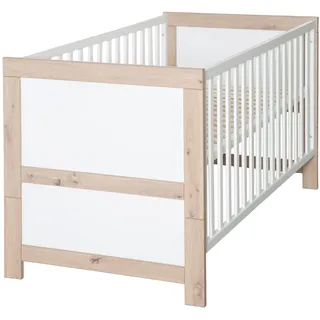 roba Babybett Malo 70 x 140 cm - Mitwachsendes Gitterbett - Höhenverstellbar - Umbaubar zum Juniorbett - Holz weiß lackiert/Dekor Sonoma Eiche