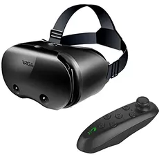 Virtual-Reality-Brille mit 3D-VR-Brille f ̈1r Spiele und 360 Grad 3D-Filme f ̈1r i.Phone, S.amsung, Android, Objektiv und Pupille einstellbar mit Controller (schwarz)