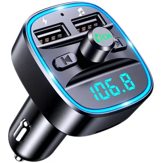 Mohard Bluetooth FM Transmitter, KFZ Bluetooth Adapter Auto Radio, Autoladegerät AV-Eingangsadapter mit Freisprechen, 2 USB-Anschlüsse (5V/2.4A & 1A), Unterstützt USB-Stick & TF Karte, Auto Endstufen