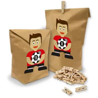 SET Adventskalender Fußball Rot Schwarz 24x Tüten Klammern + Sticker Bande + Z50 - Rot