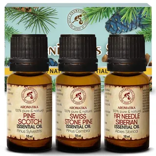 Ätherische Öle Set 3x10ml - Pinus Cembra - Kiefernnadel Öl - Fichtennadel Öl - Reine Duftöle Geschenk Set für Luftbefeuchter - Duftlampe - Diffuser