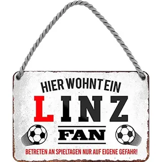 HHS International Fußball Clubs Vereine Fan Deko Witzige Blechschilder Wandschild Türschild (18 x 12 cm, Hängeschild - Hier wohnt EIN Linz Fan - HS668)