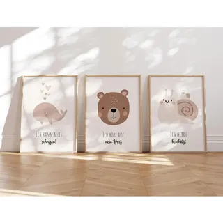 MeinBaby123® I Affirmationsbilder | 3er Set DIN A4 Poster Set | Bilder Kinderzimmer | Kinderzimmer Poster | Deko Bilder Kinderzimmer | Babyzimmer | Wandposter Premium (Affirmations Set V5)