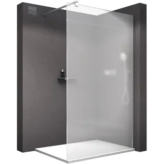 Bernstein Walk-In Duschwand EX101 90 x 200 cm aus 10 mm Nano ESG Milchglas mit Chrom-Wandprofil und Stabilisator