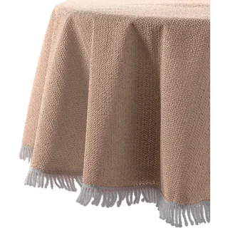 BEAUTEX Gartentischdecke wetterfest oval 150x210 Beige Tischdecke Fransen