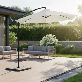 Mucola Kurbelschirm Sonnenschirm Ampelschirm Gartenschirm Marktschirm Strandschirm Terrassenschirm Sonnenschutz - Beige 3 m - Beige