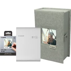 Canon SELPHY SQUARE QX10 mobiler WLAN-Farbfotodrucker, Premium-Kit (Thermotransfer, Farbe), Drucker, Weiss