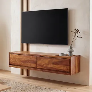 FineBuy Lowboard Hängend Sheesham Massivholz 108x25x34 cm TV-Schrank Braun Fernsehtisch mit Stauraum Fernsehschrank Wand Modern TV-Kommode - Braun